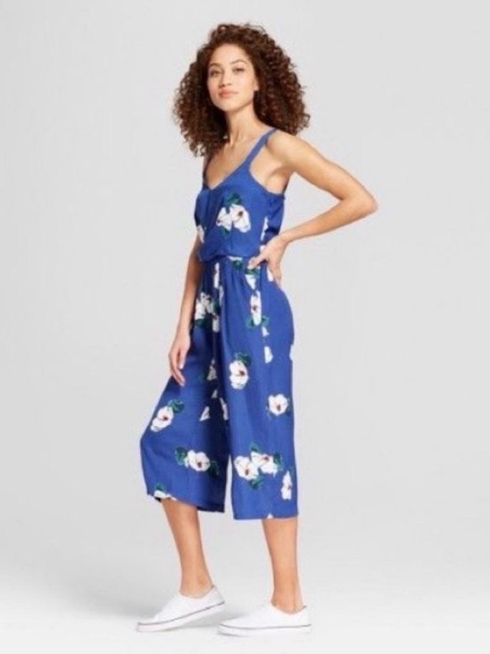 a new day Blue Floral Cropped Jumpsuit